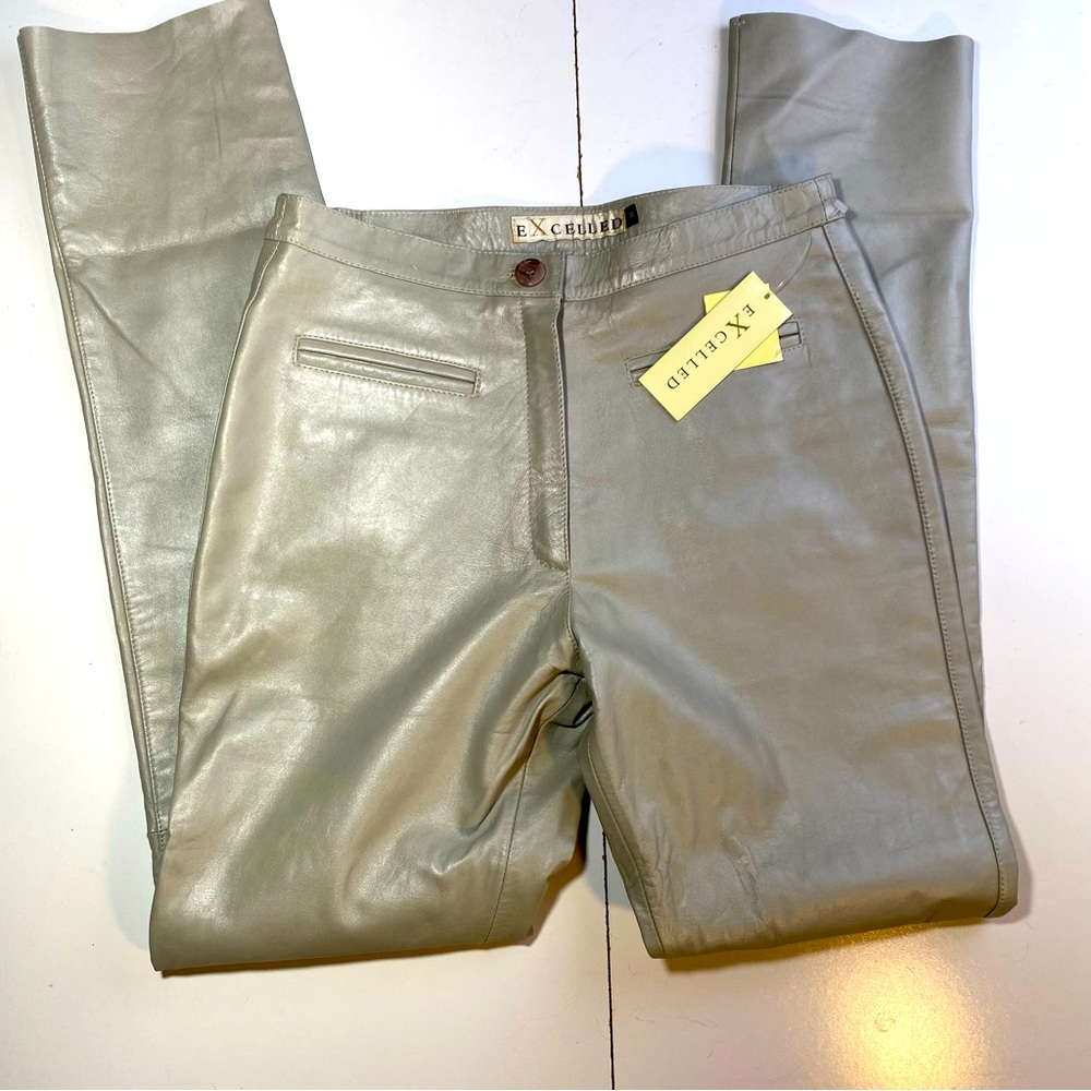 Excelled Grayish 100% Leather Vintage High Rise Motorcycle Inspired Pants NWT 8